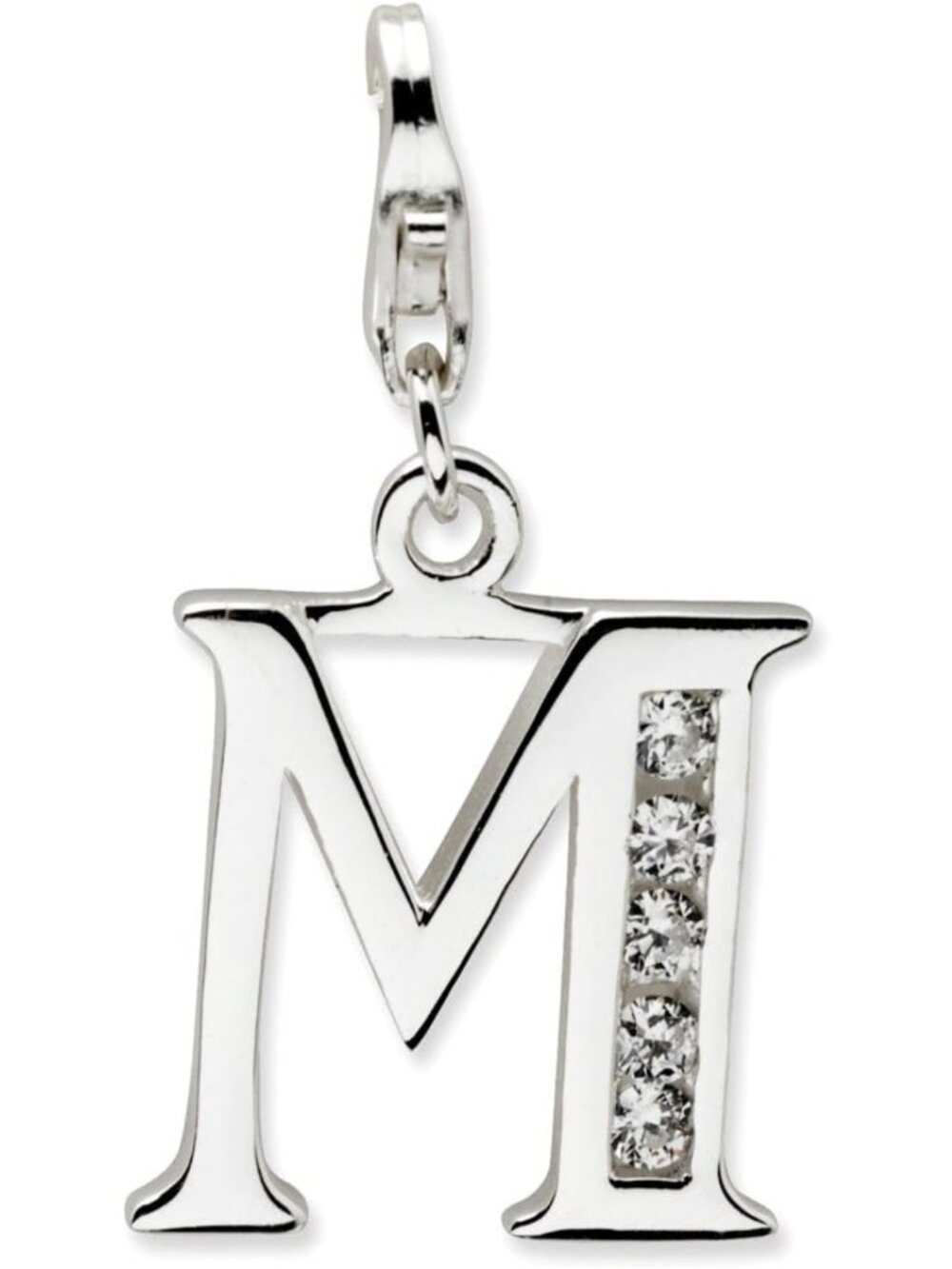 Sterling Silver CZ Letter M Charm - Dainty Initial Pendant for Necklaces